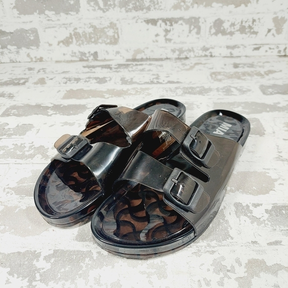 MIA Black Double Strap Buckle Slides Sandals V633 - Picture 2 of 11